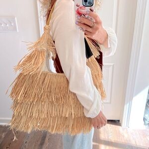NWT SOUTH BEACH Tan Fringe STRAW Women Bag